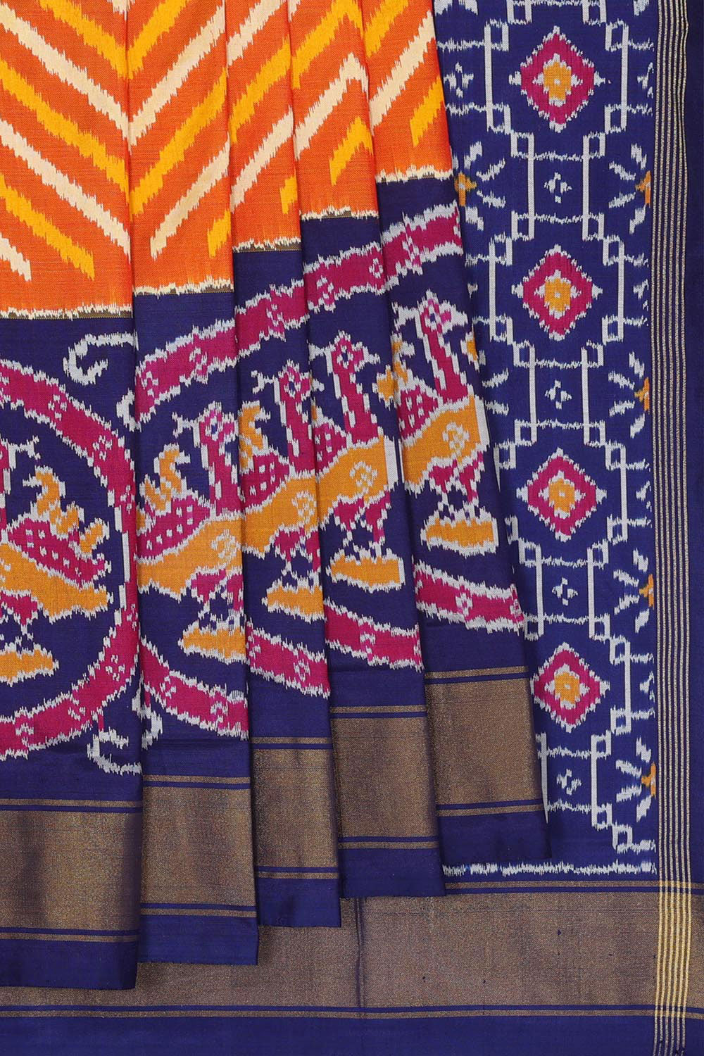 Image of Pochampally Silk Ikat Orange Saree